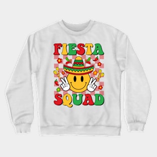 Cinco de Mayo, Fiesta Squad, Retro Smiley Mexican, Sombrero Crewneck Sweatshirt